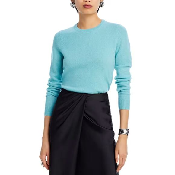 C by Bloomingdale's Women Sky Blue Cashmere Knit Classic Crewneck Sweater Size S - Picture 1 of 6